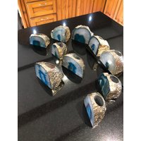 Große Petrol Achat Ende Mikrokristallinen Quarz Gold Vergoldet 24Ct Teelicht Kerzenhalter von JewelCrystalsLtd