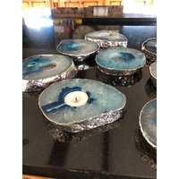 Große Petrol Achat Scheibe Mikrokristallinen Quarz Silber Vergoldet Teelicht Kerzenhalter Ornament Geschenk Große Petrol Achat Scheibe Mikrokristallinen Quarz Silber Vergoldet Teelicht Kerzenhalter Ornament Geschenk von JewelCrystalsLtd