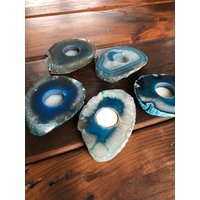 Große Petrol Achat Scheibe Mikrokristalliner Quarz Teelicht Kerzenhalter Ornament Geschenk von JewelCrystalsLtd