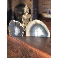 Karamell Achat Natürliche Kante Mikrokristalline Quarz Premium Buchstützen Ornament Geschenk Paar von JewelCrystalsLtd