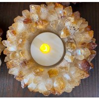 Premium Citrin Cluster Punkt Blütenblatt Edelstein Druzy Kerze/Teelichthalter Geschenk von JewelCrystalsLtd