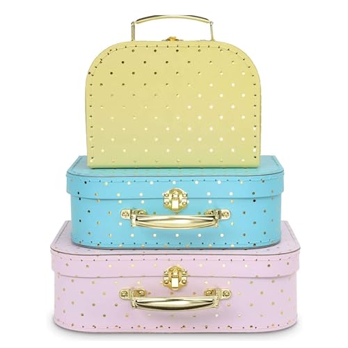 Jewelkeeper - Pappkoffer, Satz von 3 - Storage Geschenkboxen für Geburtstag Hochzeit Weihnachten Kinderzimmer Büro Dekoration Displays Spielzeug Fotos - Goldfolie Polka Dot Aufbewahrungsboxen von Jewelkeeper