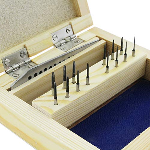 Jewellers Tools Schneideisen Set 0,7 mm bis 2,00 mm 14 Gewindebohrer und Schneideisen Holz Aufbewahrungsbox von Jewellers Tools