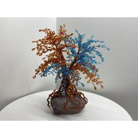 Draht-Baum-Skulptur Twin Flame Am Selben Tag Baumgeschenke Für Ihn Flames Blau Und Orange Geschenkidee von JewelryFlower8888