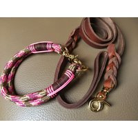 Premium Set Lederleine Und Zugstopp-Tauhalsband Mit Fettleder-Adapter Takelung von JewelsNapfgerecht