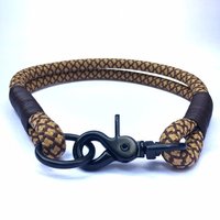 Premium Tau-Halsband Mit Brauner Leder-Takelung Und Karabiner in Schwarz Hund von JewelsNapfgerecht