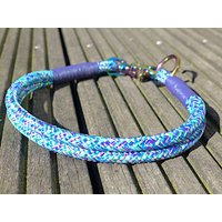 Tau-Halsband Mit Leder-Takelung Und Karabiner Blau Jet Fuel Hund von JewelsNapfgerecht