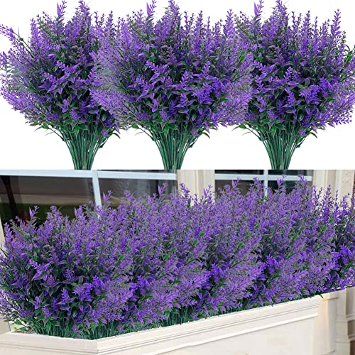 12 Bündel Künstliche Lavendel Blumen Künstliche Kunstblumen Lila Büsche Unechte Pflanze Künstliche Sträucher Plastikblumen Deko Innen für Haus Garten Fenster Veranda Blumen Arrangement Hochzeit von Jewlri