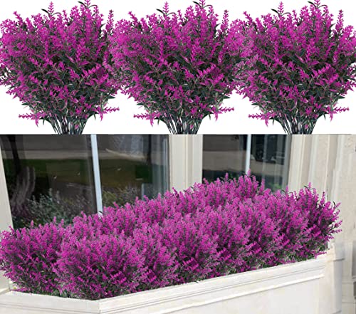 12 Bündel Künstliche Lavendel Blumen Künstliche Kunstblumen Roter Lotus Büsche Unechte Pflanze Künstliche Sträucher Plastikblumen Deko Innen für Haus Garten Fenster Veranda Blumen Arrangement Hochzeit von Jewlri