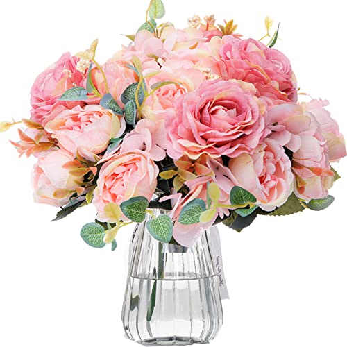 Jewlri 4 Stück Künstliche Blumen Gefälschte Pfingstrose Seidenblumen Combo Faux Hortensie Blumen Dekor für Hochzeit Blumenarrangements DIY Tafelaufsätze Party Zuhause Büro Verträumtes Blush Pink von Jewlri