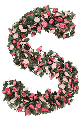 5pcs 2,5m Künstliche Rosen Girlande Gefälschte Rose Rebe Blumengirlande Girlande Blumen Kunstblumen Hängend Pflanzen Deko für Hochzeit Zuhause Garten Büro Haus Party Wand Dekoration Zweifarbiges Rosa von Jewlri