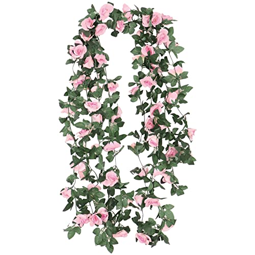 Jewlri 2 Stück 220cm Künstliche Rosen Girlanden Kunstblumen Seidenblumen Blumengirlande Rosa Rosen Aufhängen für Hochzeit Garten Party Haus Hochzeit Auto Dekoration von Jewlri