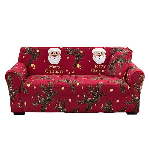 Weihnachts-Sofabezug, 2-Sitzer-Weihnachtsbezug, weihnachtlicher Sofabezug, rutschfester Sofabezug, waschbares weihnachtliches rotes Sofa, waschbarer Sofabezug für Wohnzimmer-Sofaschutz zu Hause von Jextou