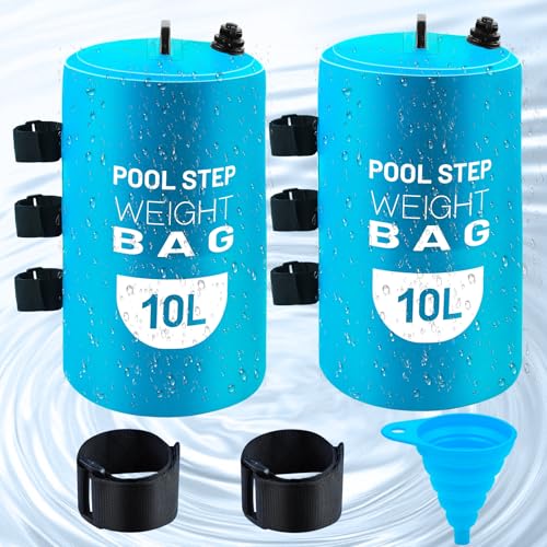 2 Stück Poolleiter-Gewichte, 10 l, universal, Pool-Stufengewichte, Sandsack, wasserdicht, 500D PVC, Schwimmbad-Treppengewichte für oberirdische und innere Pools, mit 2 Nylon-Griffen und 1 Trichter von Jeyeou