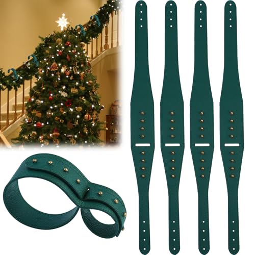 Weihnachtsgirlande für Geländer, grünes Leder, verstellbar, schützend, gepolstert, für Treppenhaus, Weihnachtsdekoration, Zubehör, 4 Stück Weihnachtsgirlande für Geländer, grünes Leder, verstellbar, schützend, gepolstert, für Treppenhaus, Weihnachtsdekoration, Zubehör, 4 Stück von Jeyeou