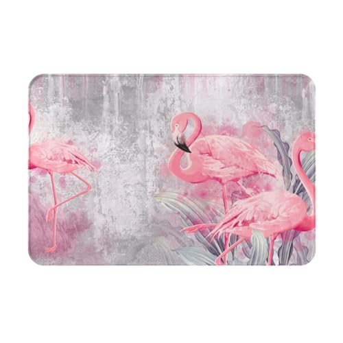 Jfniub Badezimmerteppich, niedlicher rosa Flamingo, moderne Kunst, Boho-Badematte, weicher Flanell-Badteppich für Badezimmer, 40,6 x 61 cm von Jfniub