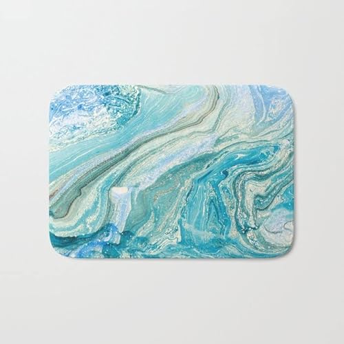 Türkisblauer Marmor-Badematte, moderne Badematte, blaue Badezimmerdekoration, blaue Marmor-Badematte, blaugrüne Duschmatte, weiche Badematte, Plüsch, 20 x 32 cm von Jfniub