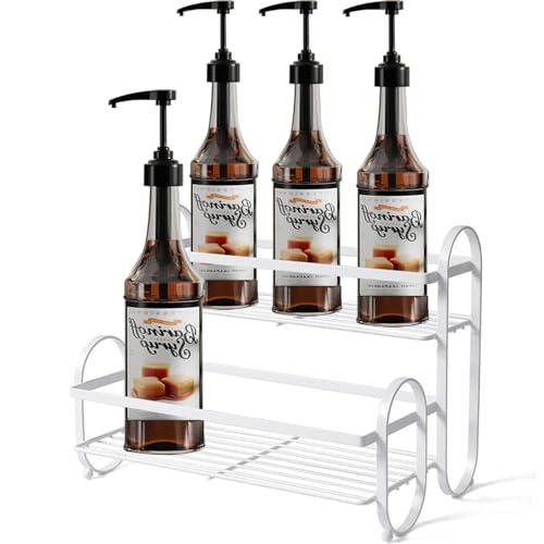 JforSJizT Kaffeesirup-Regal für 6 Flaschen, 2 Ebenen, stabiles Metall-Sirup-Aufbewahrungsregal, Ständer für Kaffeebar, Küchenarbeitsplatte, universelles Weinregal, kompaktes, langlebiges von JforSJizT