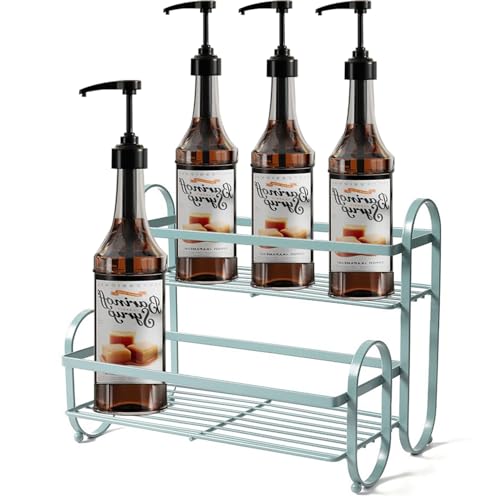 JforSJizT Kaffeesirup-Regal für 6 Flaschen, 2 Ebenen, stabiles Metall-Sirup-Aufbewahrungsregal, Ständer für Kaffeebar, Küchenarbeitsplatte, universelles Weinregal, kompaktes, langlebiges von JforSJizT