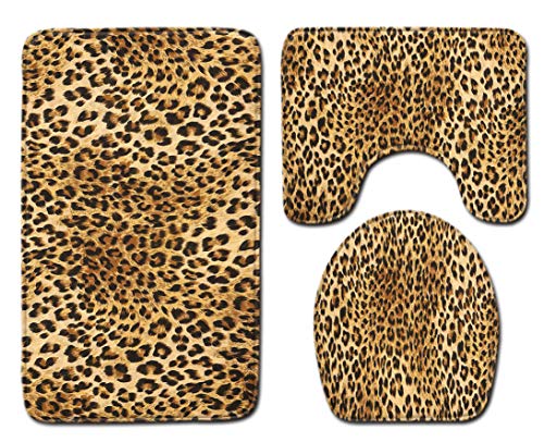 JgZATOA Badematte 3-Teilige Sets Animal Leopard Badezimmer rutschfeste Badematte U-Förmiger Kontur Teppich Toilettensitzbezug von JgZATOA
