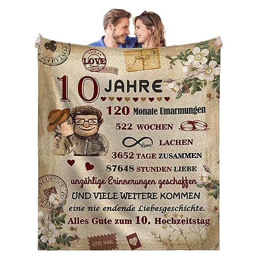 Geschenk Hochzeitstag - Superweiche Decke zum 10 Jahre Hochzeitstag Frauen Männer, Jahrestag Hochzeitstag Valentinstag Geburtstag Geschenke Für Sie Ihn, 130x150cm, Kuscheldecke Fleecedecke von JhcsDy