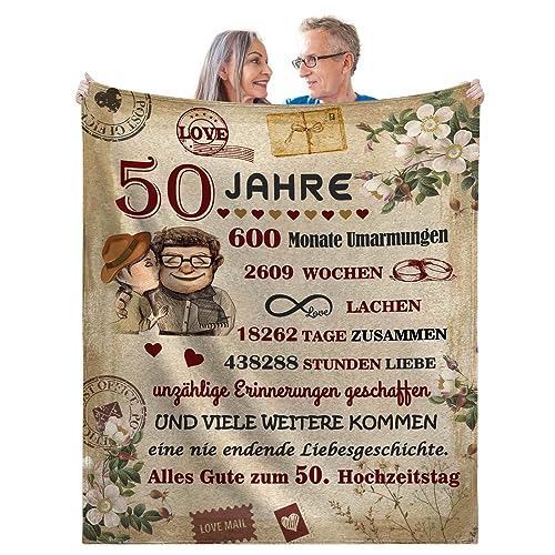 Goldene Hochzeit Geschenke - Superweiche Decke zum 50 Hochzeitstag Frauen Männer, Jahrestag Hochzeitstag Valentinstag Geburtstag Geschenke Für Sie Ihn, 130x150cm, Kuscheldecke Fleecedecke von JhcsDy