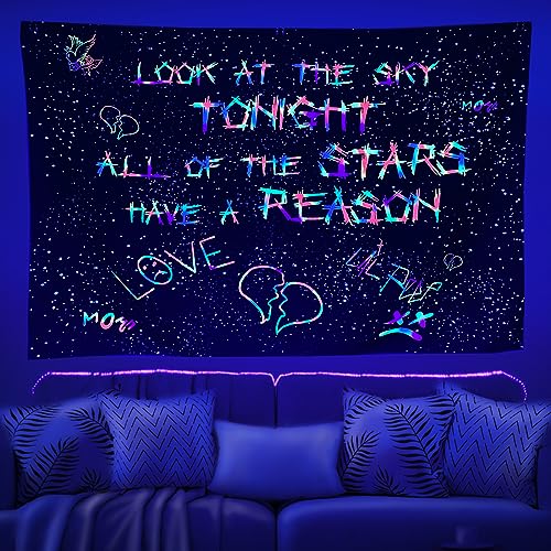 Jhdstore Blacklight Lil Peep Tapisserie Rapper Wandteppich Lil Peep Tapisserie Saft Wrld Schwarz und Weiß Stern Tapisserie für Schlafzimmer Wohnheim Hip Hop Heimdekorationen Wandbehang 152,4 x 101,6 von Jhdstore