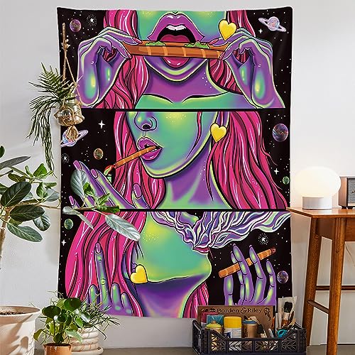 Trippy Tapisserie Schwarzlicht Tapisserie Weed Tapisserie für Stoners Trippy Weed Decor Marihuana Cannabis Tapisserie Trippy Smoking Tapisserie Wandteppich für Schlafzimmer Trippy Room Decor Weed von Jhdstore