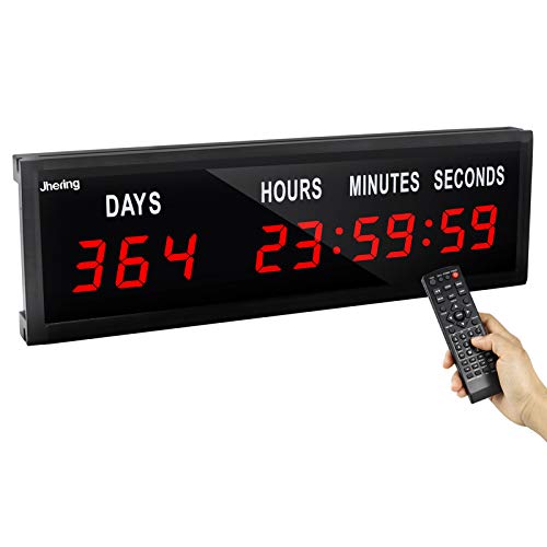 Jhering LED Countdown -Uhr mit Fernbedienung, Tagen Stunden Minuten Sekunden, Digitale Wanduhr 1.8 '' 9 Ziffern (Rot) von Jhering