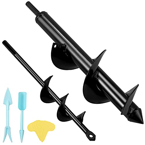 JiGiU Gartenbohrer Erdbohrer 2 Pack Spiralbohrer 8(D) x30(L) cm & 4(D) x22(L) cm für Bohrmaschine Schnurlos Förderschnecke Schnecken Grabungswerkzeug für Garten Pflanzen Löcher Graben von JiGiU