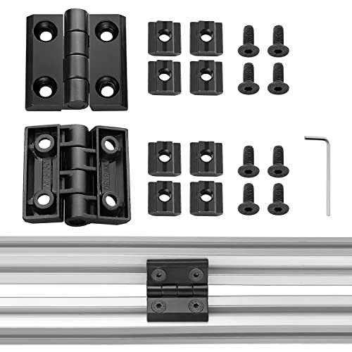 JiGiU 2pcs Scharnier M6 Aluprofil 3030 Serie Schlitz 8mm Tür Klappscharnier Zinklegierung inkl. Nutenstein, Schrauben, Aluminiumprofil-Scharnier Drehband für DIY 3D-Drucker (Schwarz) von JiGiU