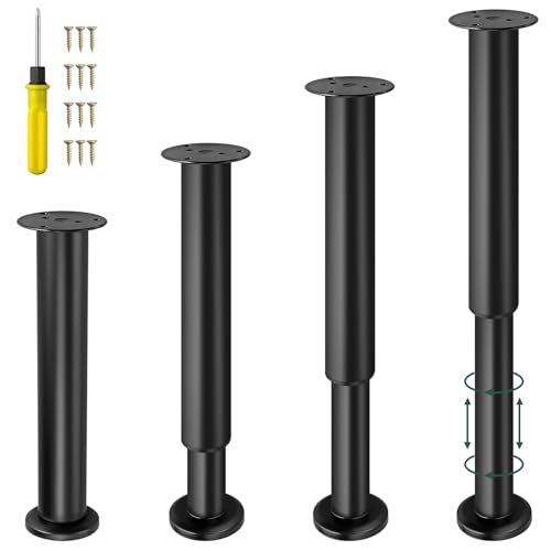 JiGiU 4 Stück Möbelfüße Verstellbar 25-42cm Höhenverstellbar Tischbeinverlängerung Set aus Premium-Stahl Möbelbeine für Bett Lehrstuhl Sofas Schreibtische (Schwarz) von JiGiU