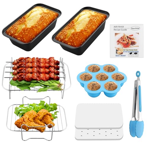 JiGiU 8 Stück Heißluftfritteuse Zubehör Set für die meisten 8L-9,6L Doppeltür Fritteusen, Dual Zone Heißluftfritteusen Zubehörset inkl. Backform Grill Lebensmittelklammer Backpapier uzw. von JiGiU