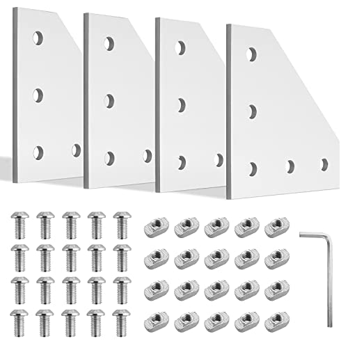 JiGiU Eckwinkelplatte 3030 L-förmige Eckhalterungs-Verbindungsplatte | inkl. M6 T-Muttern M6-Schrauben 4MM Schraubenschlüssel | für EU-Standard 30x30 Aluminium-Extrusionsprofil 8mm Schlitz, 3D Drucker von JiGiU