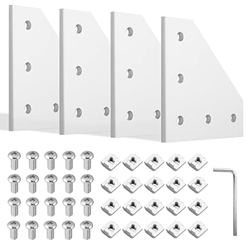 JiGiU Eckwinkelplatte 4040 L-förmige Eckhalterungs-Verbindungsplatte | inkl. M8 T-Muttern M8-Schrauben 5MM Schraubenschlüssel | für EU-Standard 40x40 Aluminium-Extrusionsprofil 8mm Schlitz, 3D Drucker von JiGiU