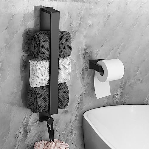JiGiU Handtuchhalter ohne Bohren 40CM Gästehandtuchhalter Schwarz 304 Edelstahl mit Toilettenpapierhalter, 2 IN 1 Badzubehör Set Badetuchhalter Klopapierhalter Wandmontage für Küche Badezimmer von JiGiU