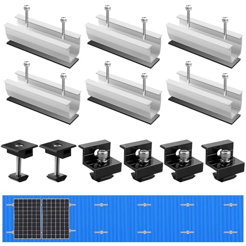 JiGiU Solarmodul Halterung Kit, 120mm Alu Kurzschiene Montage Set, Mittelklemme Endklemme 30-35MM Schwarz Solarmodul Befestigungssystem für Flachdach Trapezblech PV Befestigung Zubehör von JiGiU