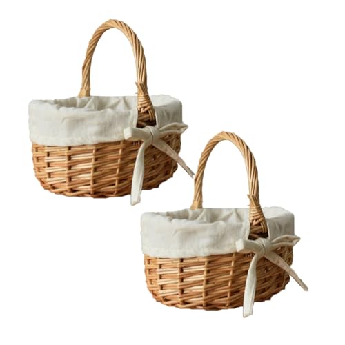 2 Stücke Osterkörbchen Mit Henkel, Kinder Osternest Korb, Oster Geschenktüten, Ostertüten Aufbewahrung Ostergeschenke Ostern Eier Süssigkeit Plätzchen, Handgeflochtenerb Kleiner Weidenkorb (Khaki2) von JiJiRuDU