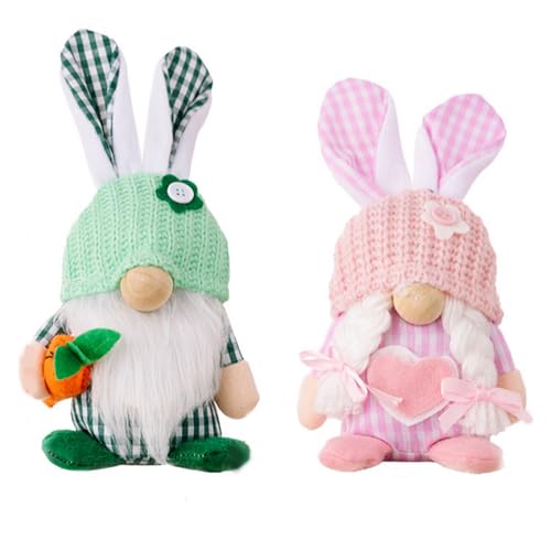 2 Stück Ostern Wichtel Hasen Ohren Puppen Set,Osterhasen Zwerge Stehende Plüsch Ornament,Elfen Zwergpuppe Figuren Spielzeug Tischdekoration Frühling Basteln für Party Geschenke Urlaub Aufhängen Deko von JiNks