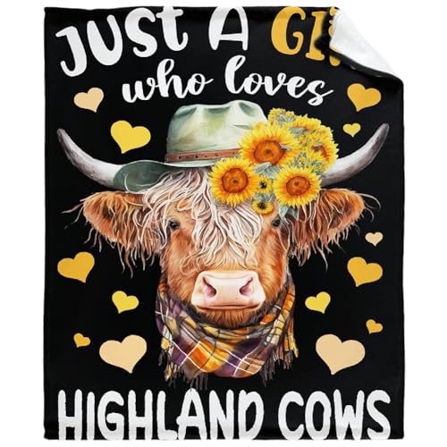 Hochland Kuh Druck Decke,76*100cm Highland Cow Fleece-Überwurfdecke für Bett Sonnenblumen-Fleece-Überwurfdecke für Couch Highland-Kuh-Dekor Kinderdecke für Kinder Geschenk Couch Sofa Bett Deko von JiNks