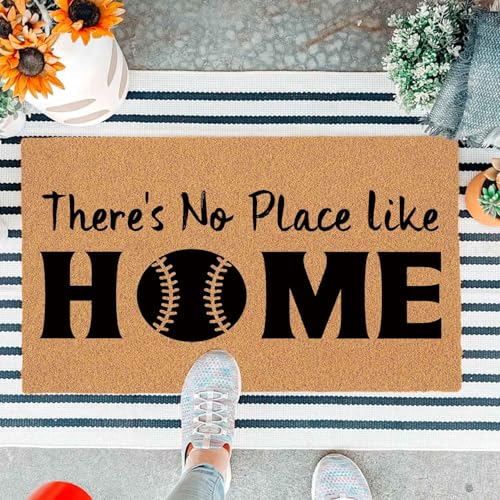 JiXianJu Lustige Outdoor-Fußmatte "There's No Place Like Home" Baseball-Eingang, braune Geschenkmatte mit strapazierfähiger, rutschfester Unterseite, strapazierfähige Veranda-Willkommens-Matten, 74,9 von JiXianJu