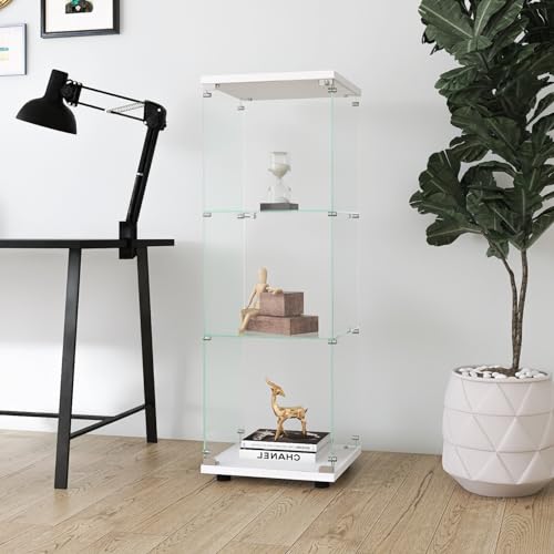 JiaOyu Glasvitrine Stehend, Vitrinenschrank mit Glastüren,3-Lagen Glasvitrine Staubdicht, Standvitrine Glasschrank für Wohnzimmer Schlafzimmer Büro (Weiß/, 3 Schichten) von JiaOyu