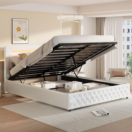 JiaOyu Hydraulisches Bett 140x200cm – Polsterbett mit Lattenrost, LED-Beleuchtung & Großem Stauraum, Doppelbett aus Kunstleder Weiß – Modernes Funktionsbett für Schlafzimmer & Gästezimmer (140x200cm) JiaOyu Hydraulisches Bett 140x200cm – Polsterbett mit Lattenrost, LED-Beleuchtung & Großem Stauraum, Doppelbett aus Kunstleder Weiß – Modernes Funktionsbett für Schlafzimmer & Gästezimmer (140x200cm) von JiaOyu