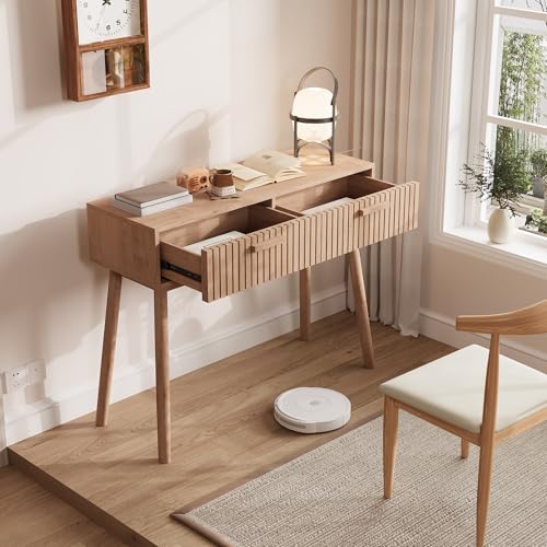 JiaOyu Konsolentisch mit 2 Schubladen, Flurtisch mit Aufbewahrun, schmaler Beistelltisch aus Naturholz für Flur, Wohnzimmer und Schlafzimmer (100 x 35 x 80 cm) von JiaOyu