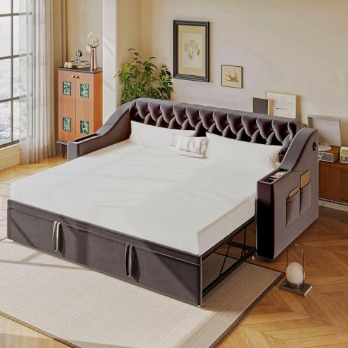 JiaOyu Multifunktionales Schlafsofa, ausziehbar 90/180 x 190 cm, Ausziehbar 2-Sitzer-Sofa mit Schlaffunktion & Lattenrost, samtbezogen, ideal für Wohnzimmer und Gästezimmer (Staufach+Dunkelgrau) von JiaOyu
