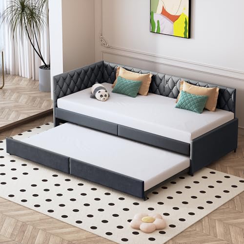 Multifunktionales Schlafsofa 90x200 cm, Ausziehbar 2-Sitzer-Sofa mit Schlaffunktion & Lattenrost, Daybett Tagesbett Schlafcouch ideal für Wohnzimmer und Gästezimmer, Ohne Matratze(Samt+Schwarz) von JiaOyu