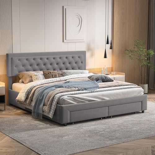 Polsterbett Doppelbett 140 x 200 cm, Gepolstertes bett mit Stauraum, Hydraulikmechanismus & Eleganten goldenen Akzenten, Perfekt für stilvolle Schlafzimmer,ohne Matratze (Grau+Schublade, 180x200cm) Polsterbett Doppelbett 140 x 200 cm, Gepolstertes bett mit Stauraum, Hydraulikmechanismus & Eleganten goldenen Akzenten, Perfekt für stilvolle Schlafzimmer,ohne Matratze (Grau+Schublade, 180x200cm) von JiaOyu