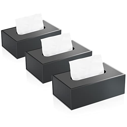 JiaWei 3er Set Taschentuchbox 22,5x12x7,8 cm, Aus 1600 g/m² Extra Stabil Karton, Rechteckig Kosmetiktücher Box Taschentücher Box mit Magnetabdeckung, Matter Oberfläche & UV-Rand Design - Schwarz von JiaWei