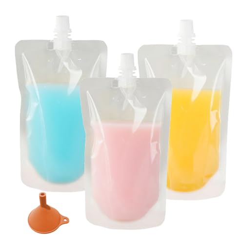 20 Stück Trinkbeutel für Festivals, 250 ml Kunststoff-Trinkbeutel mit Trichtern, wiederverwendbare transparente Trinkbeutel für Picknick, Party, Camping von JiaYiXu