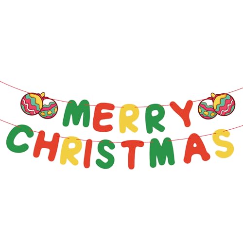 Wimpelkette mit kleinen Glocken, rote und grüne Buchstaben, florale Party-Dekoration, 5 Meter, wiederverwendbar, für Weihnachts-Party-Dekorationen, hängende Indoor-Banner von JiaYiXu